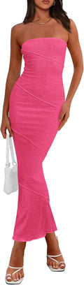 Women's Ribbed Maxi Bodycon Dress Strapless Tube Y2K - Comfortable Fit