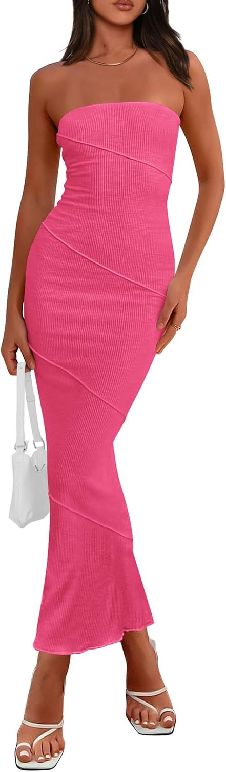 Stylish Women's Ribbed Maxi Bodycon Dress for Summer Parties