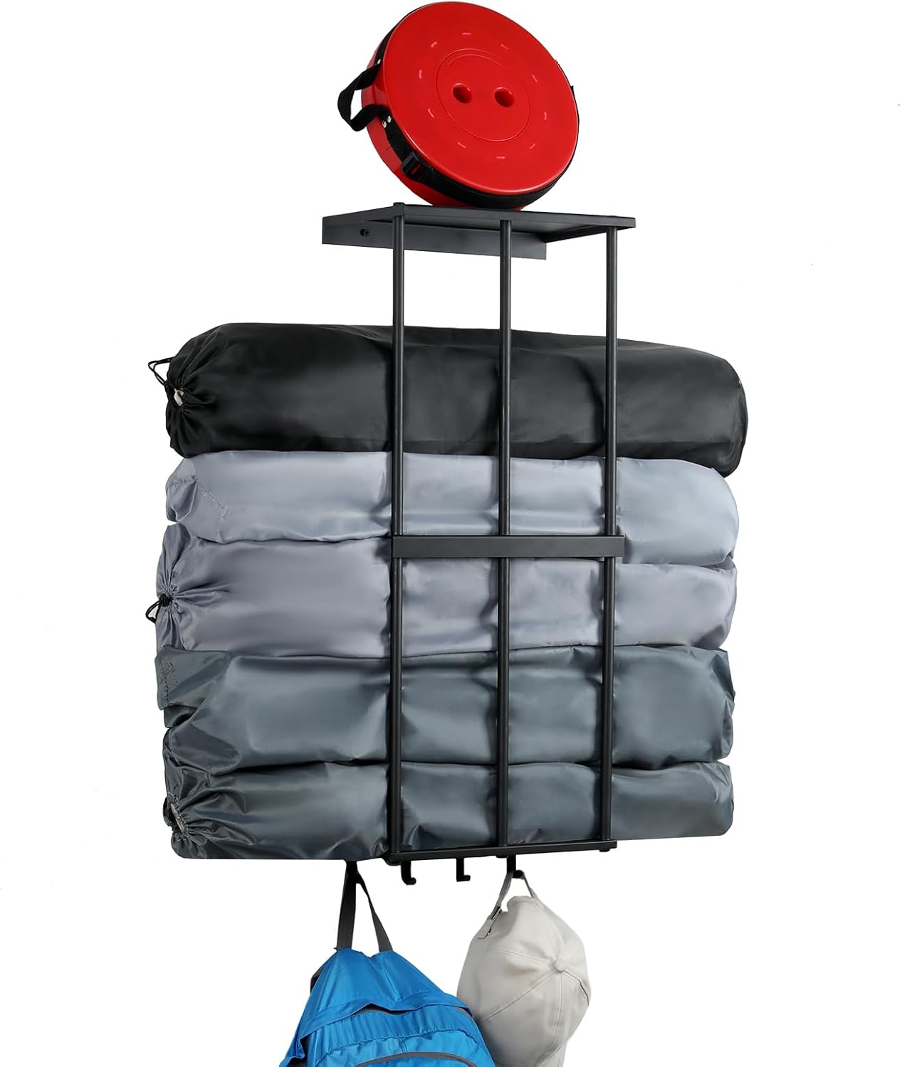 Camping Chair Rack for Garage Storage - Metal Organizer with Hooks
