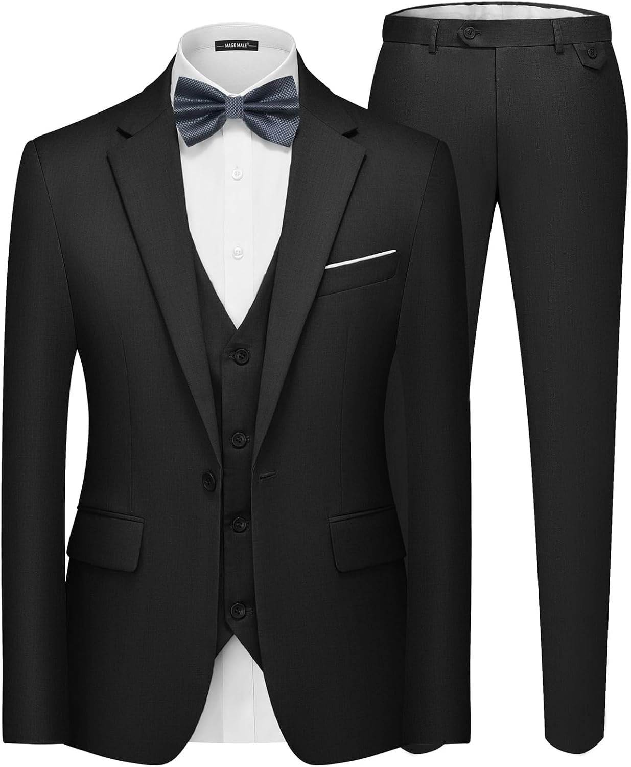 MAGE MALE Men's 3 Pieces Suit Elegant Solid Slim Fit Set