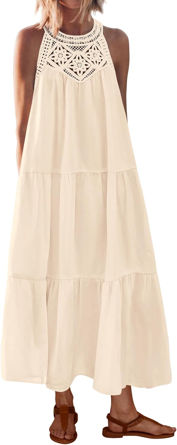 BTFBM Summer Halter Dresses for Women 2025 Casual Maxi Dress