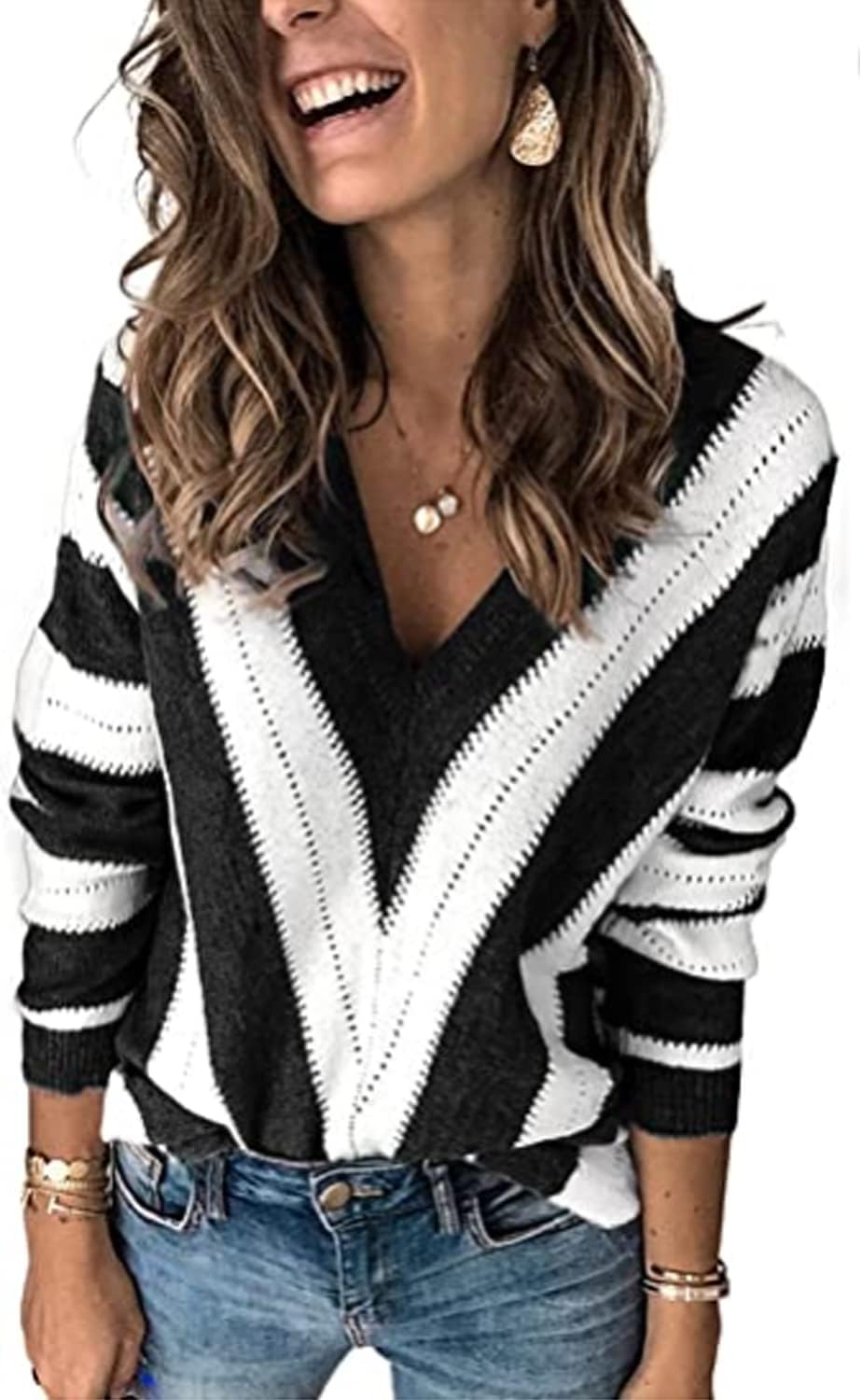 Casual Color Block Pullover Sweater for Women by Necooer