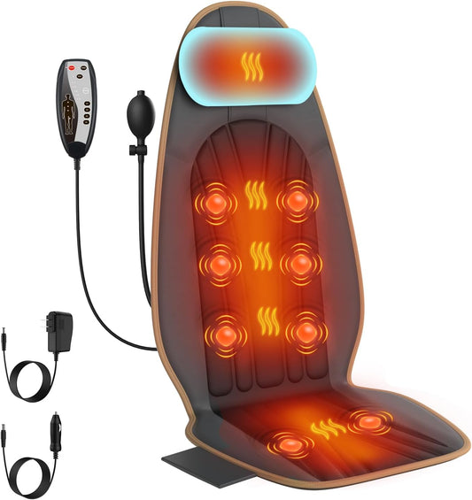 Back Massager for Chair with Heated Cushion and Neck Traction