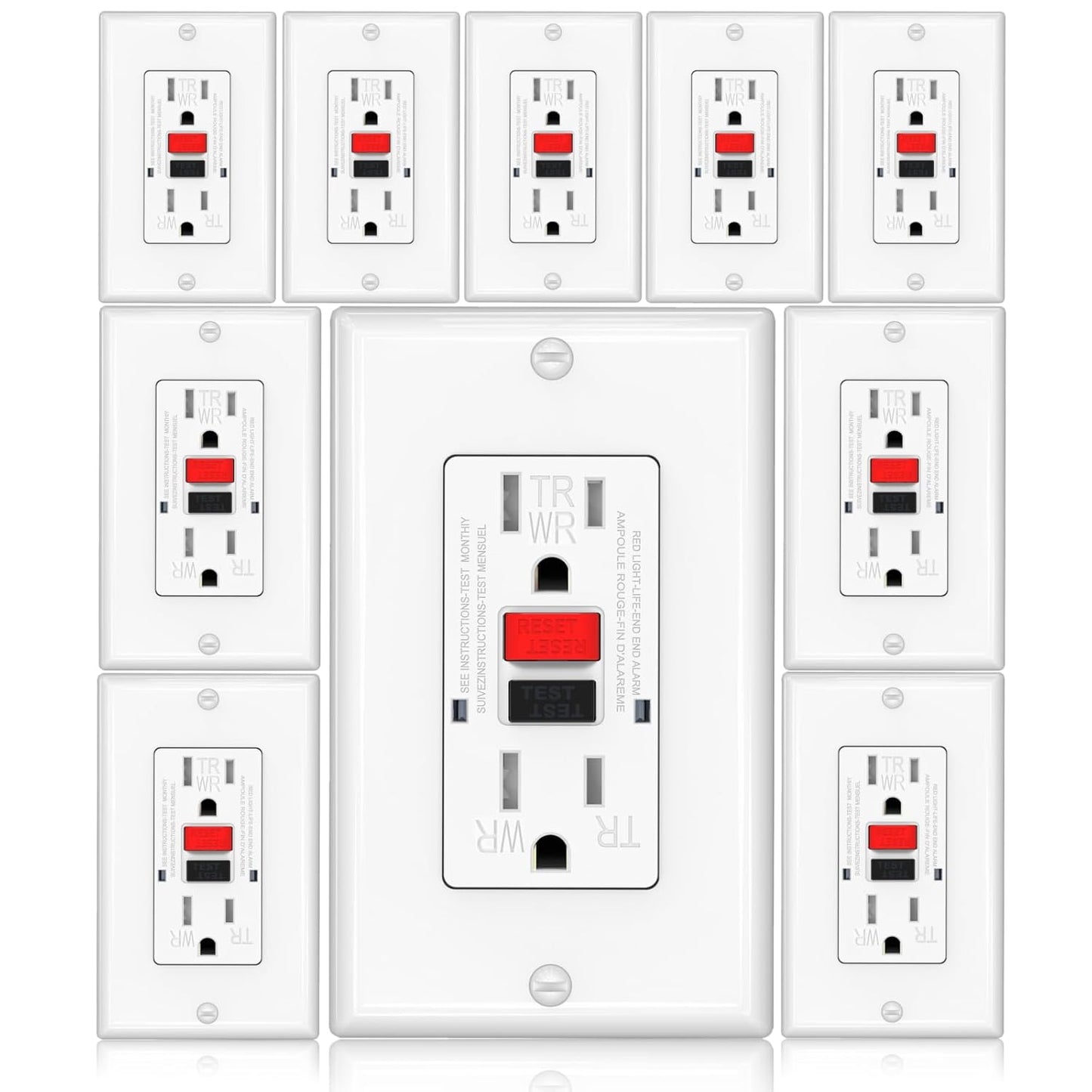 GFCI Outlet Self Test Weather Resistant Tamper Resistant 10 Pack