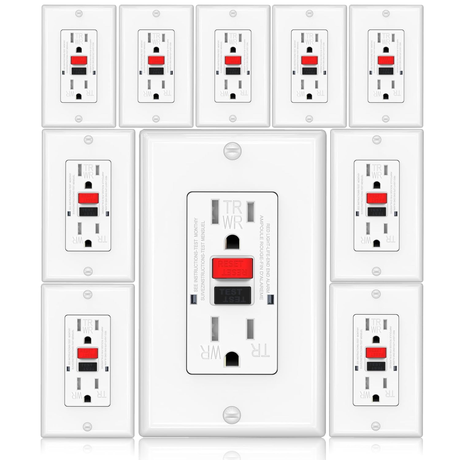 GFCI Outlet Self Test Weather Resistant Tamper Resistant 10 Pack