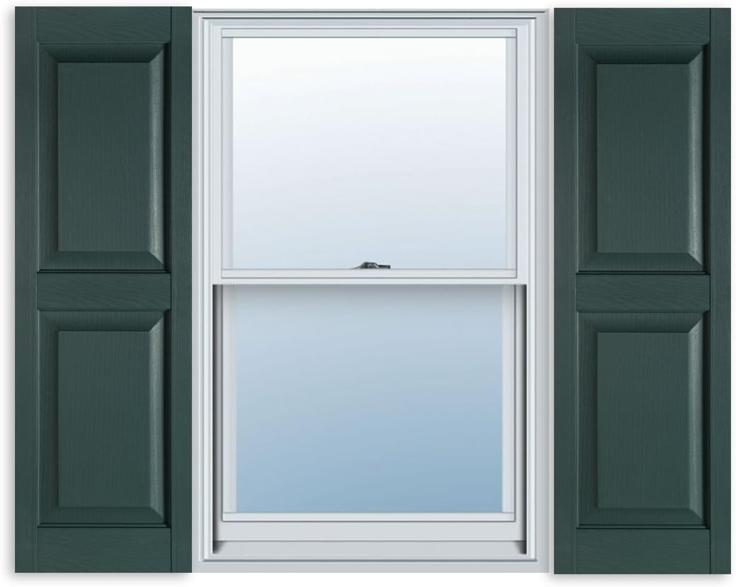 Standard Raised Panel Vinyl Shutter Pair 15in x 63in Heritage Green