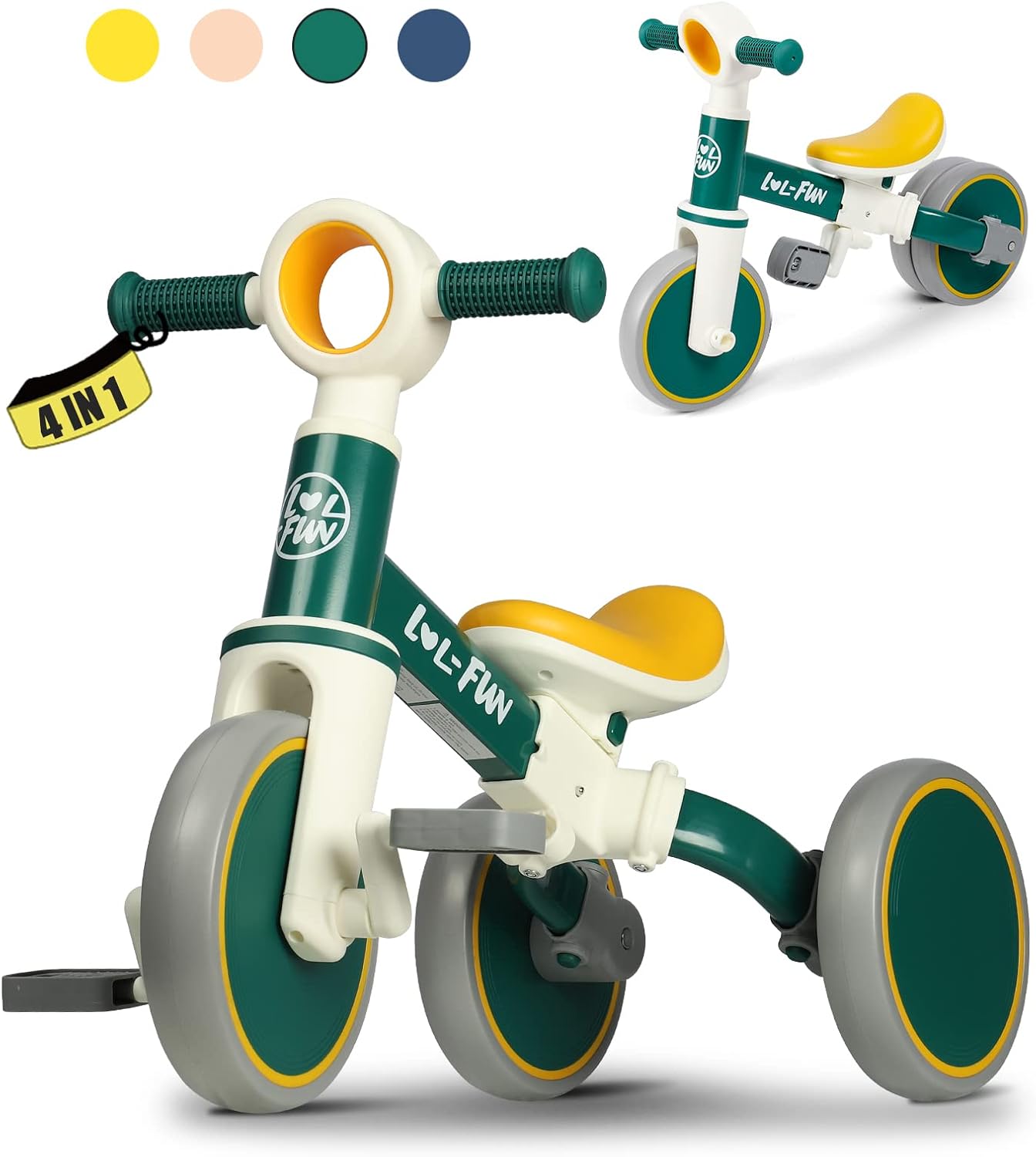 LOL-FUN 4 in 1 Balance Bike for 1 to 4 Year Old Kids
