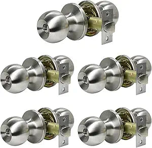 Keyless Interior Door Knobs for Privacy - Satin Nickel 5 Pack