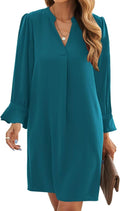 Long Sleeve Dress for Women V Neck Casual Flowy Shift Dress