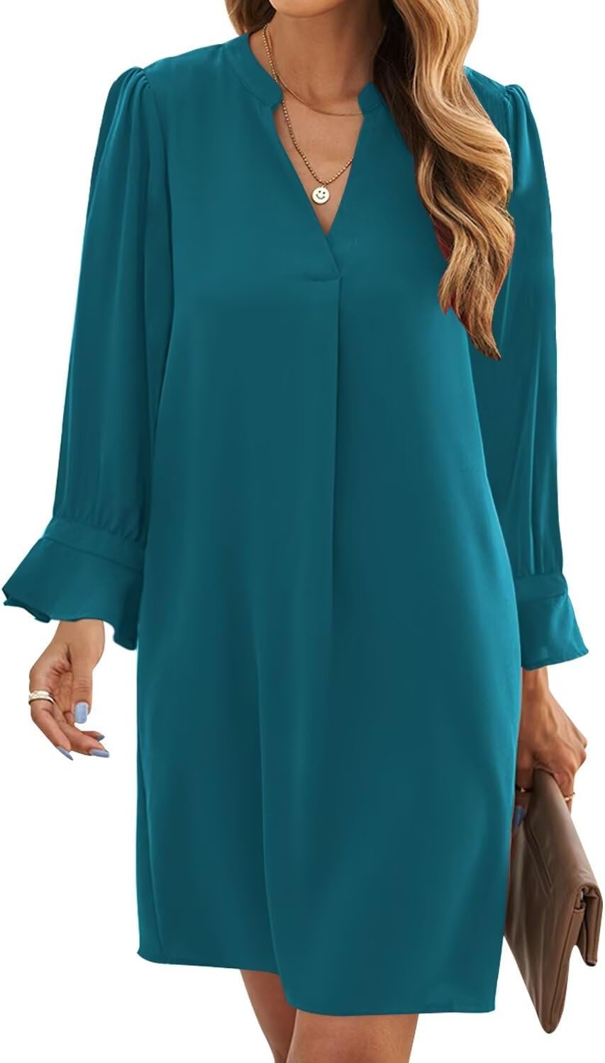 Wkior Long Sleeve Dress for Women V Neck Casual Cute Style