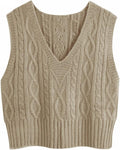 V-Neck Sweater Vest Women's Cable Knit Tank Top - Cozy Layering