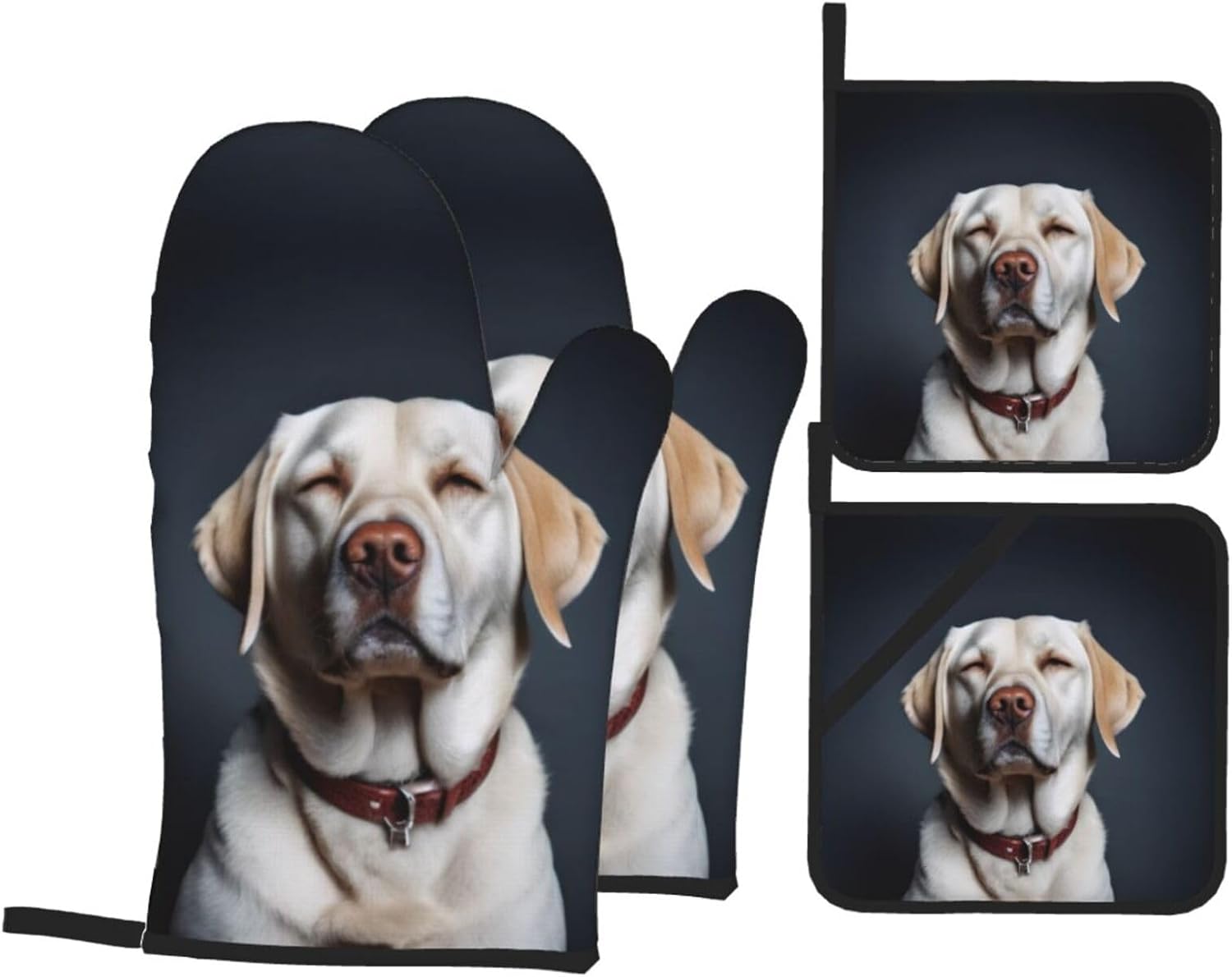 Cute Labrador Oven Mitts Set - Heat-Resistant Kitchen Gloves