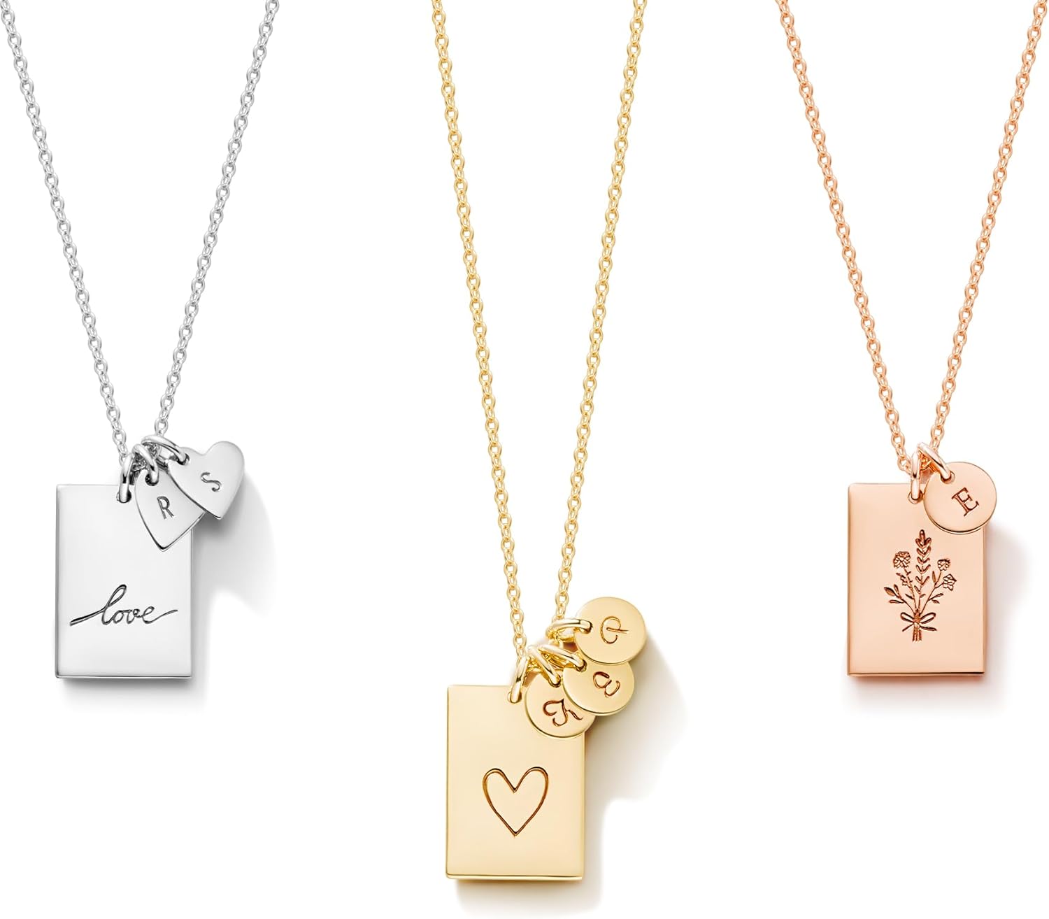 Personalized Mother's Necklace Gift with Initial Tags and Charm