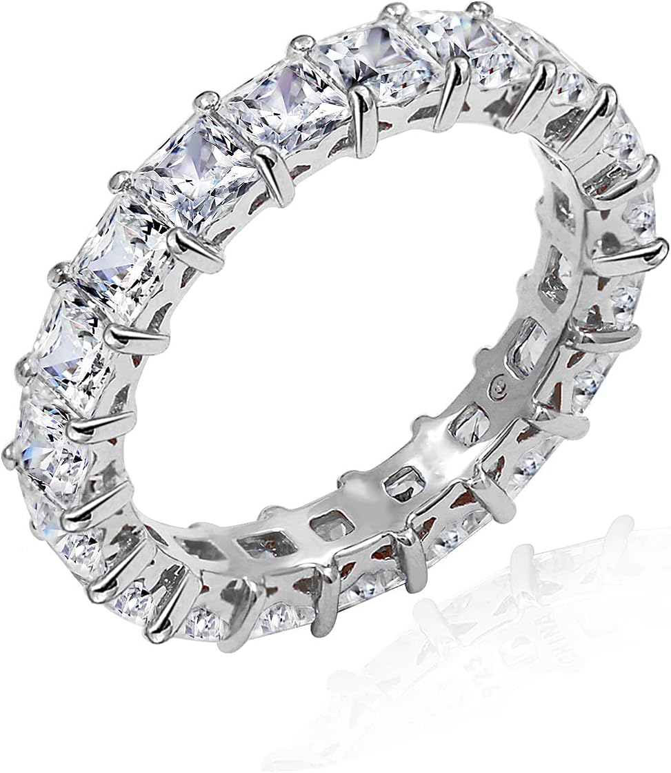 Sterling Silver Princess Cut All-Around Band Ring with Zirconia