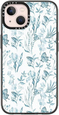 Compact iPhone 13 Case - Slim Pastel Blue Vintage Butterfly Floral