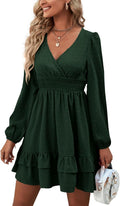 Rooscier Wrap V Neck Swing Ruffle Swiss Dots Mini Dress (Style RMHQ)