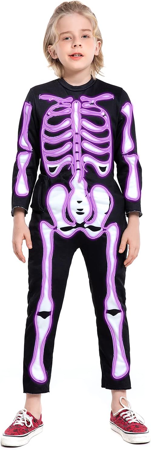 HSCTEK Child Light-up Skeleton Costume with EL Wire Features