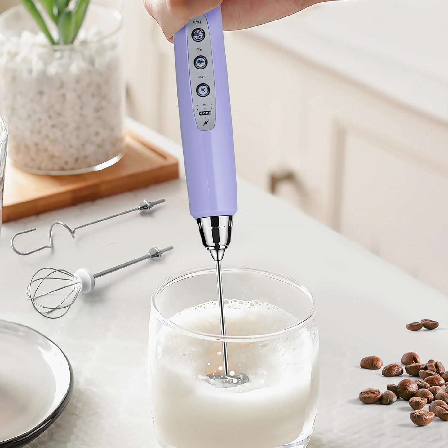 Rechargeable Electric Milk Frother - 3 Speed Whisk
