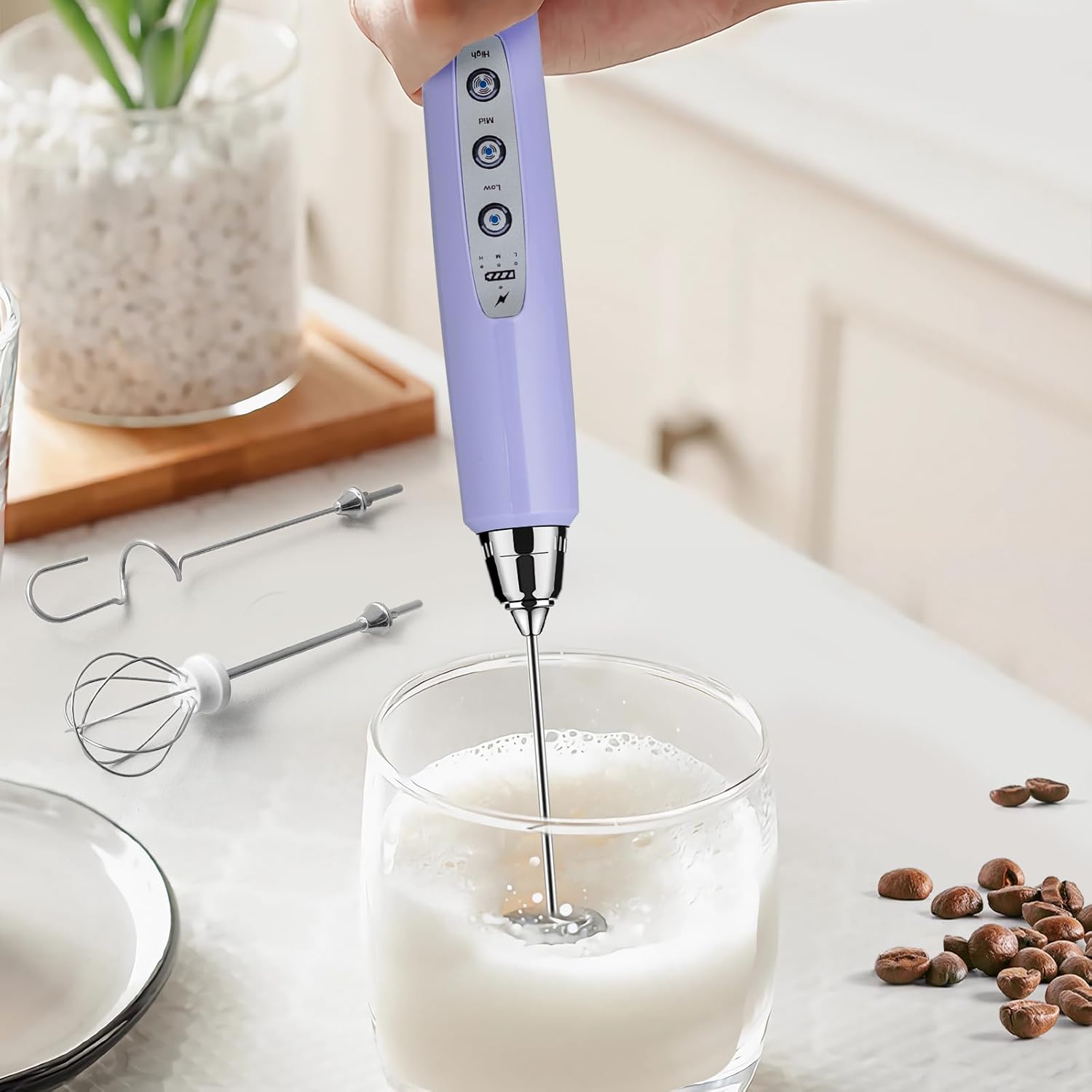 Rechargeable Electric Milk Frother - 3 Speed Whisk