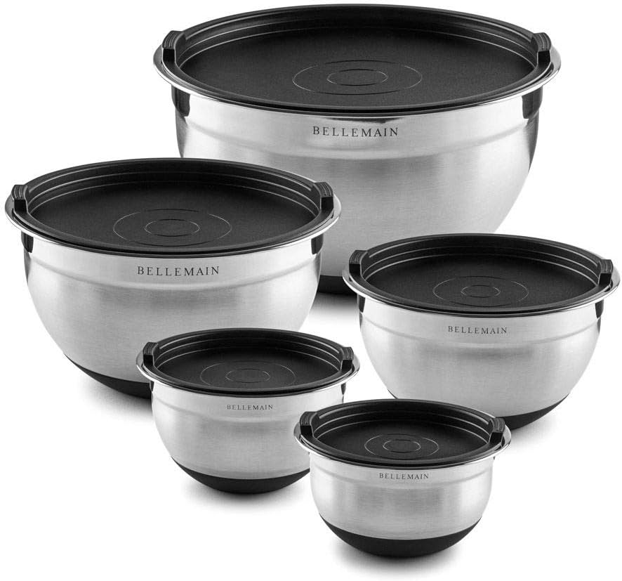 Bellemain Stainless Steel Non-Slip Mixing Bowls Set with Lids