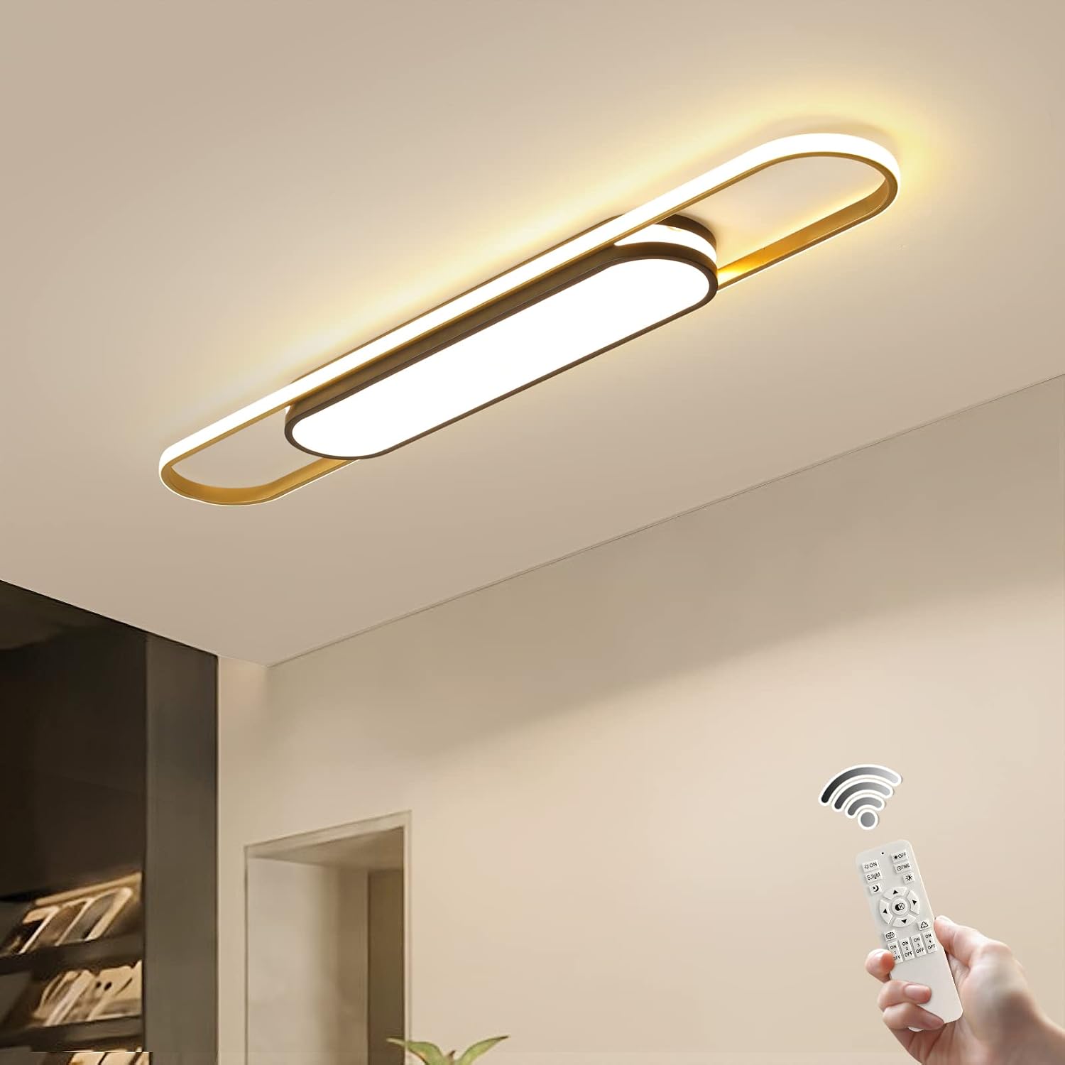 Qcyuui Linear Ceiling Light Dimmable LED Fixture for Home