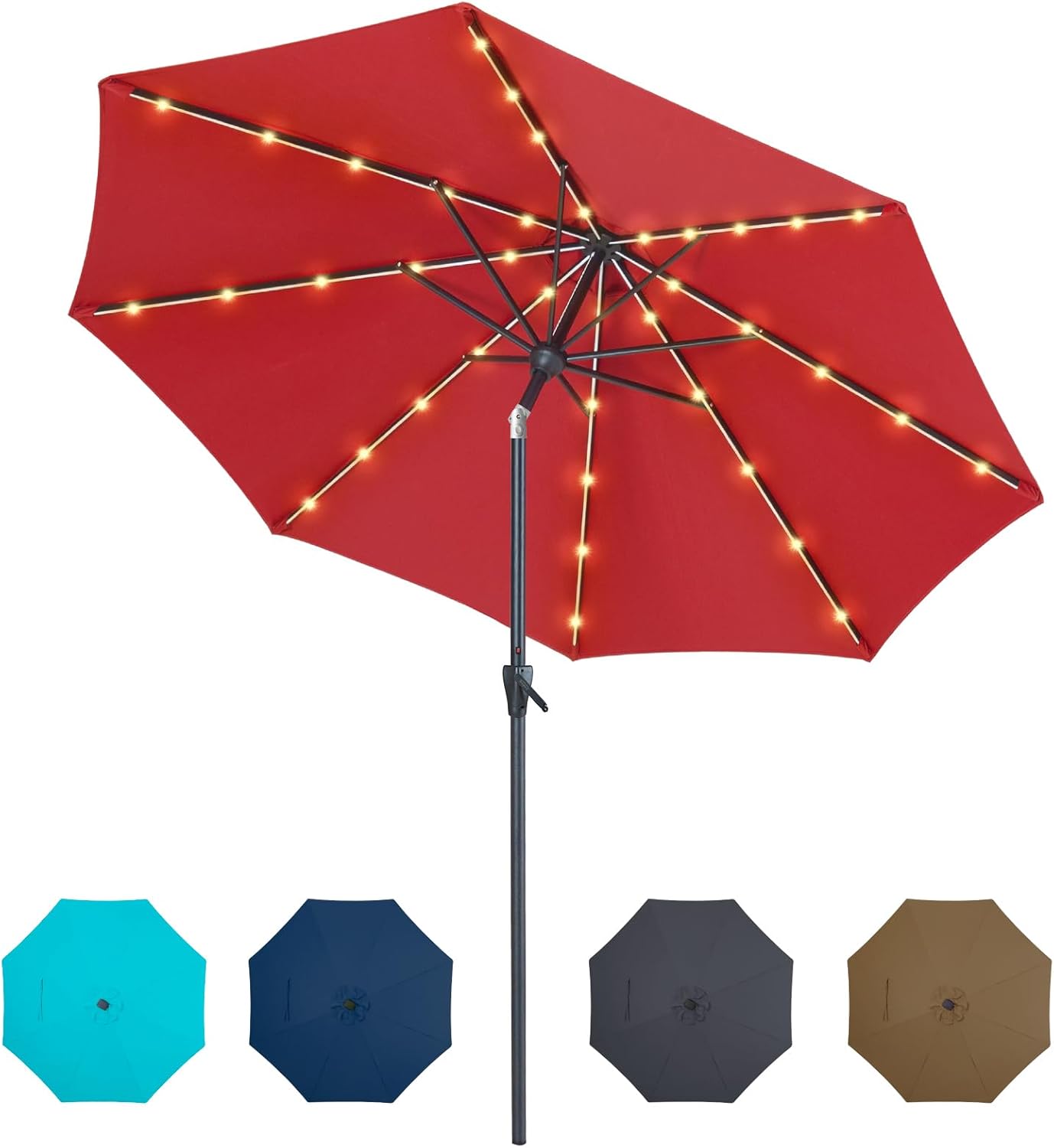 Tempera Solar Patio Umbrella with 40 LED Lights for Outdoor Use