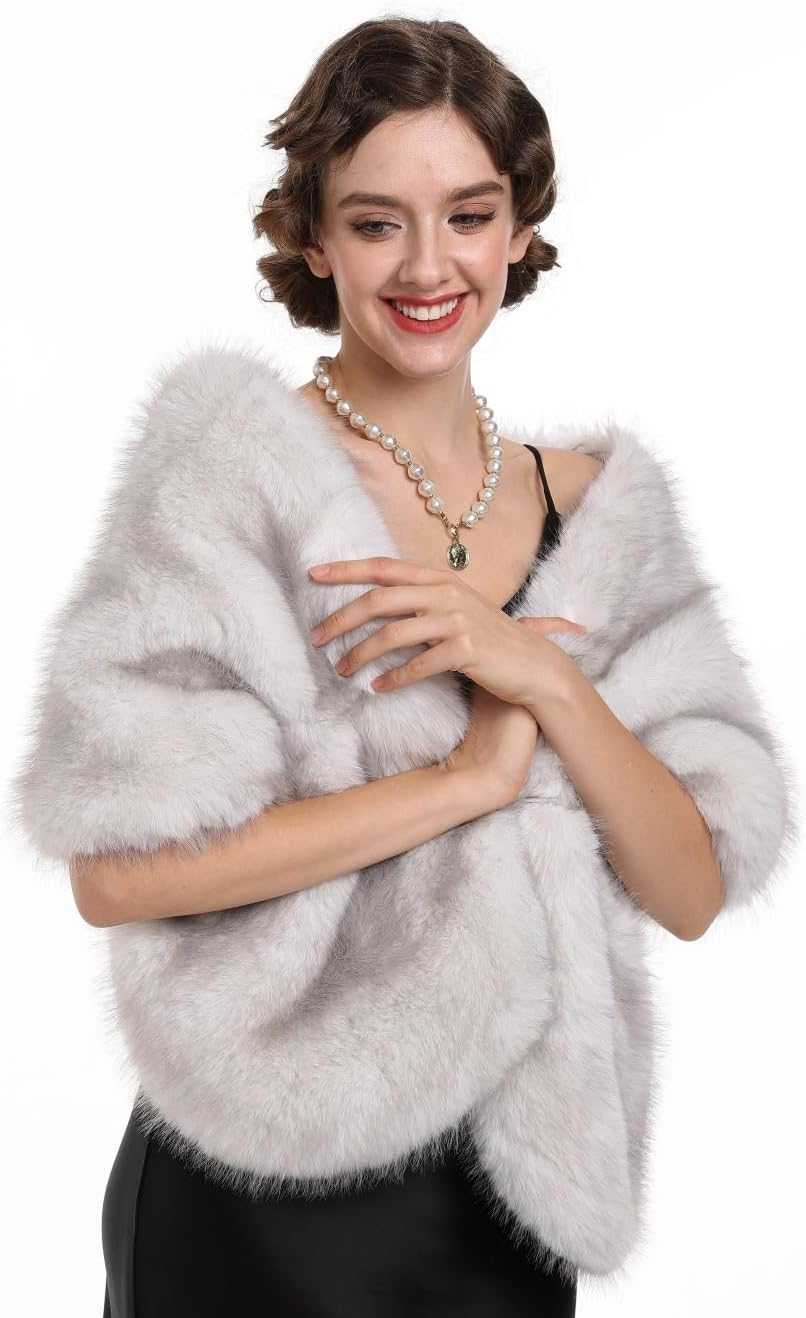 SAFERIN Women's Winter Faux Fur Wrap for Weddings and Parties