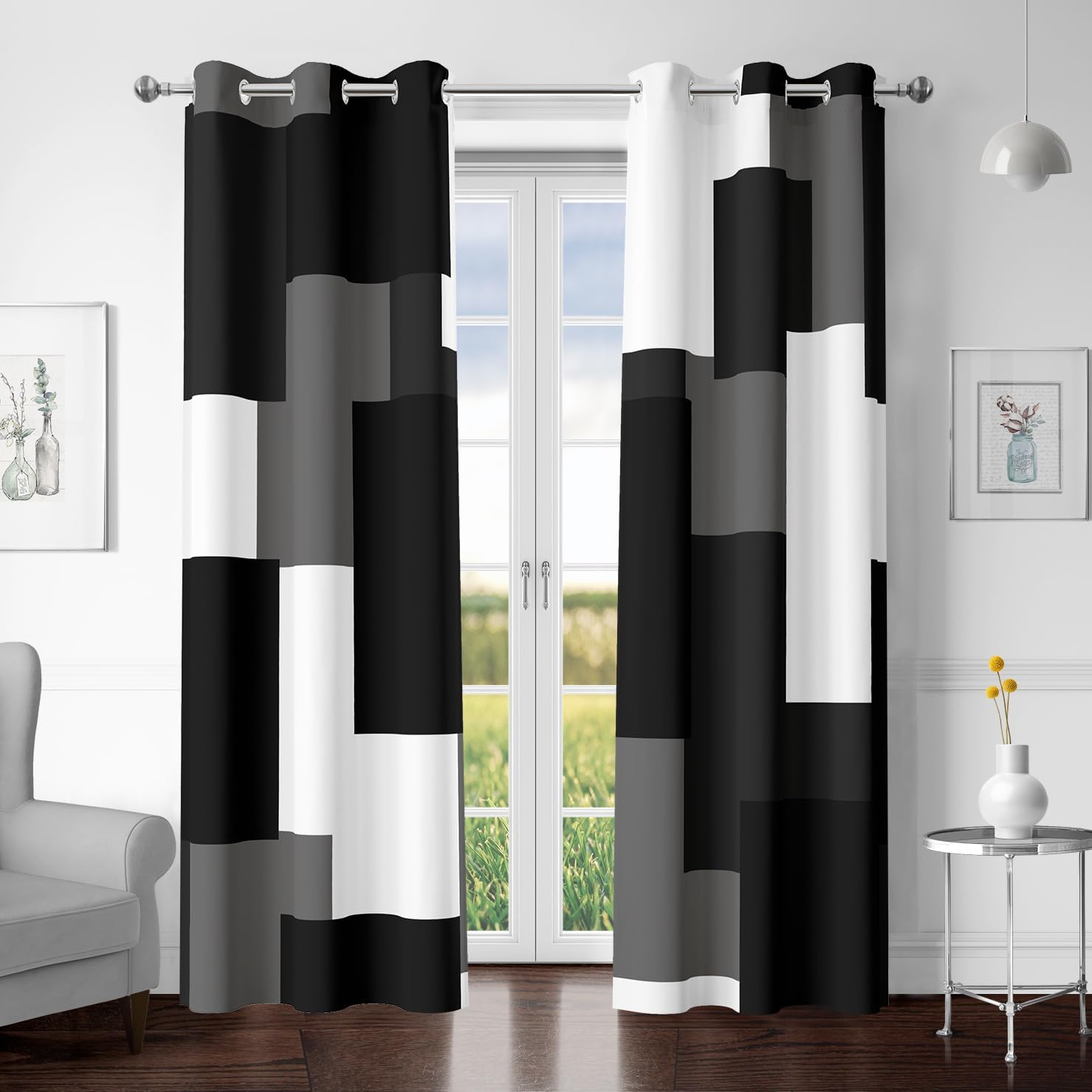 Black Grey 100% Blackout Curtains for Bedroom and Living Room