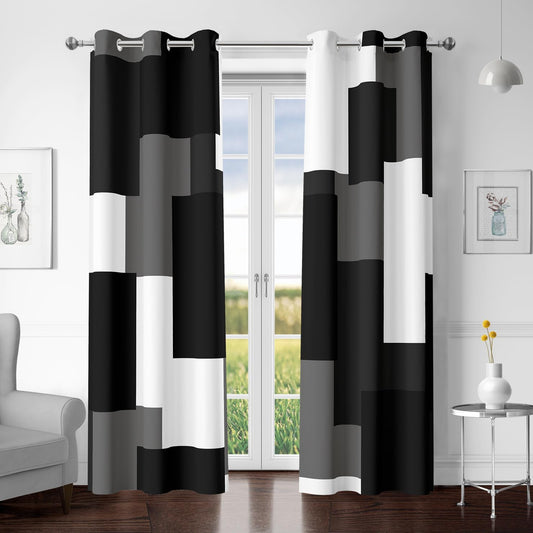 Black Grey 100% Blackout Curtains for Bedroom and Living Room