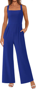 Summer Sleeveless Jumpsuit Wide Leg Romper - Dressy Knit Comfort