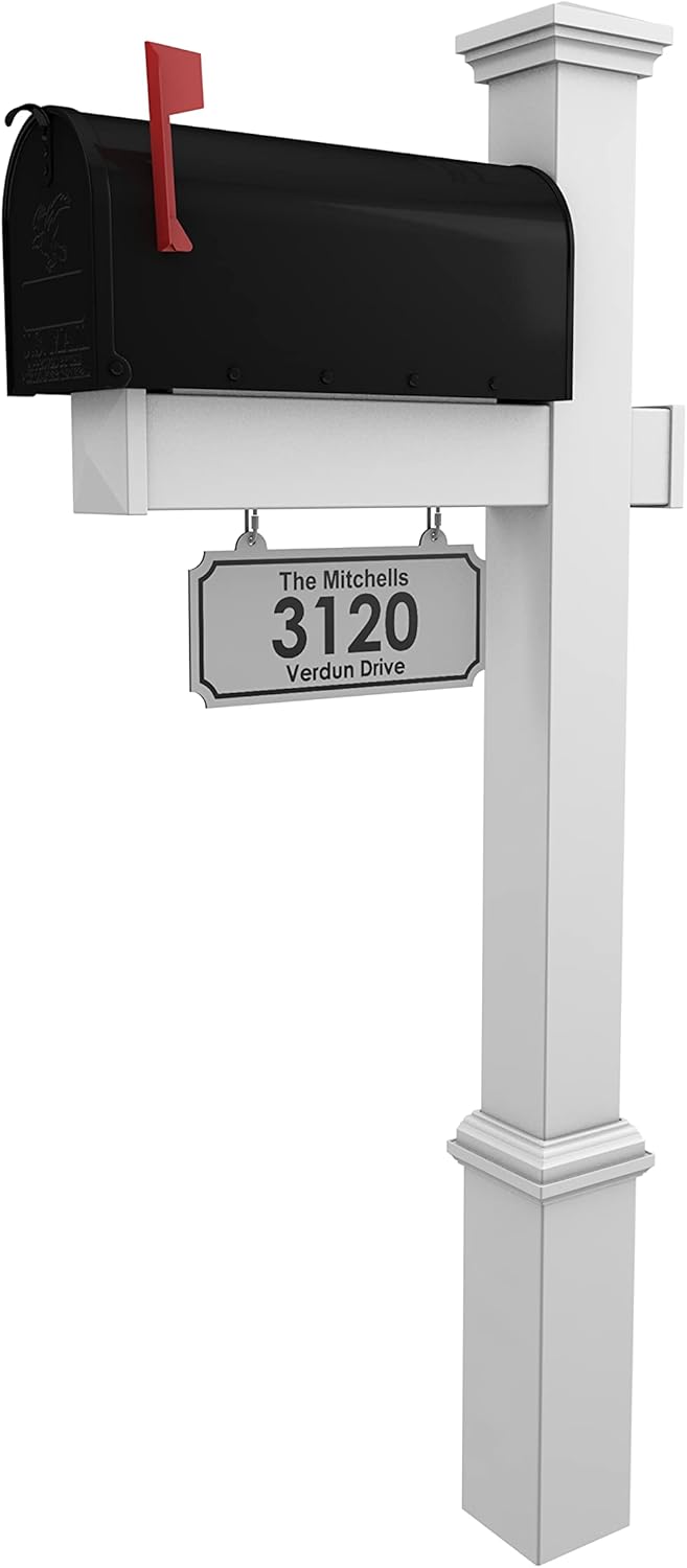 4Ever Products Vinyl Mailbox Post System with Custom Address Plate