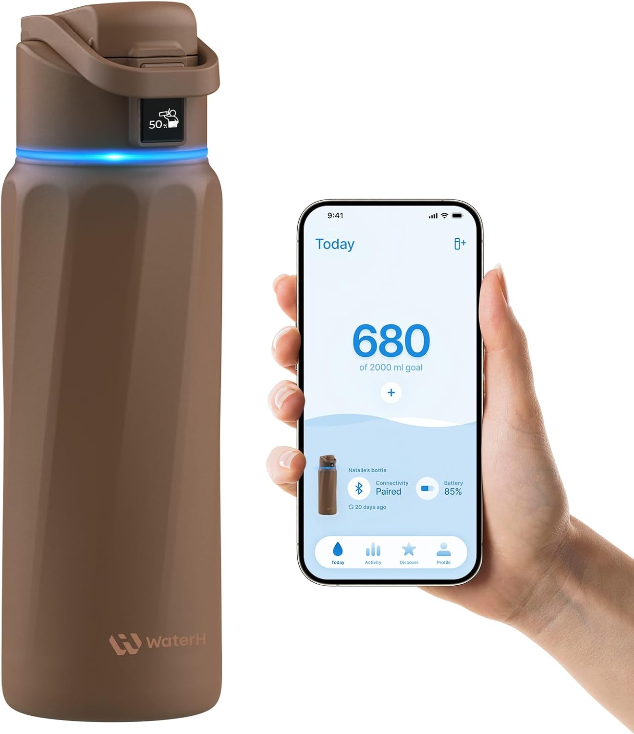 BOOST Smart Water Bottle with Reminder & Tracker - 32 oz Mocha