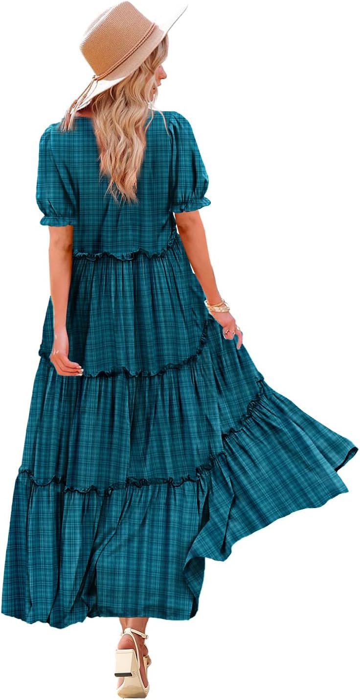 YESNO Summer Casual Bohemian Floral Maxi Dress with Pockets