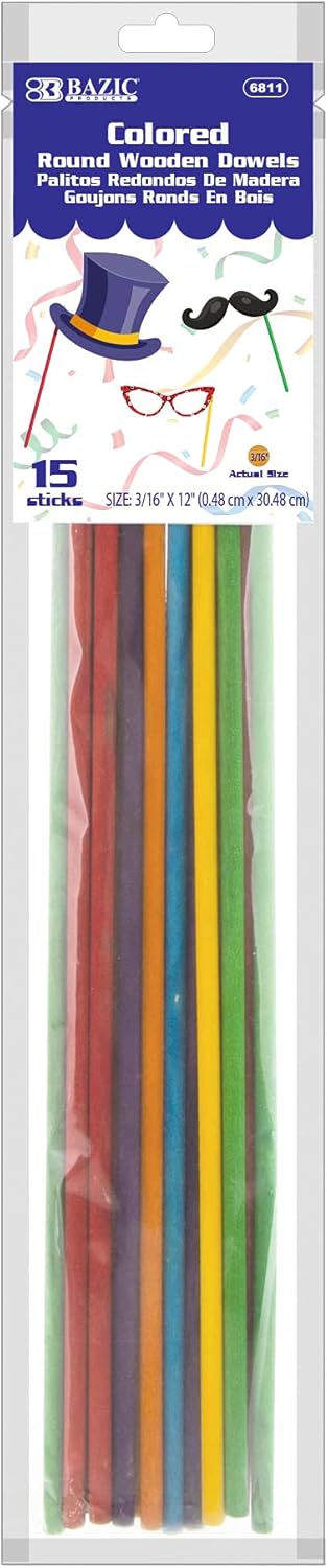 Wooden Dowel Rods for Crafts and Cake Support - 15/Pack