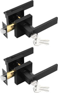 2 Pack Entry Door Levers with Lock and Key - Matte Black Keyed Alike