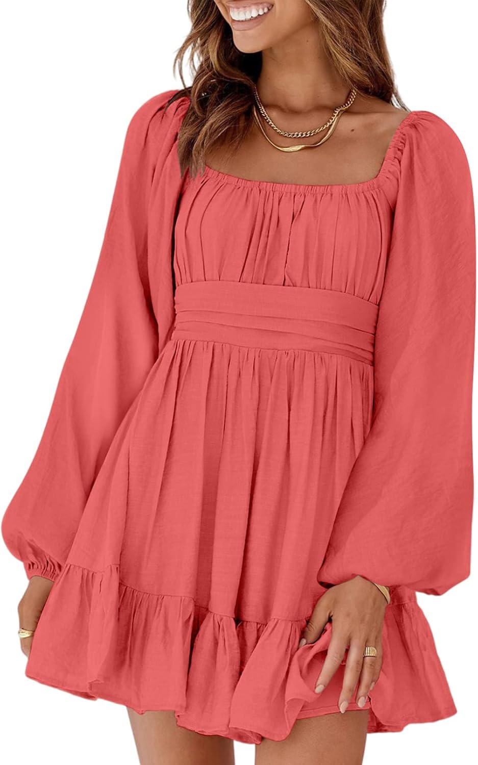 Dokotoo Womens Sexy Dress with Lantern Sleeves and Tie Back