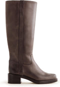 Women's Banana Knee High Boots Square Toe Chunky Block Heel Gothictor