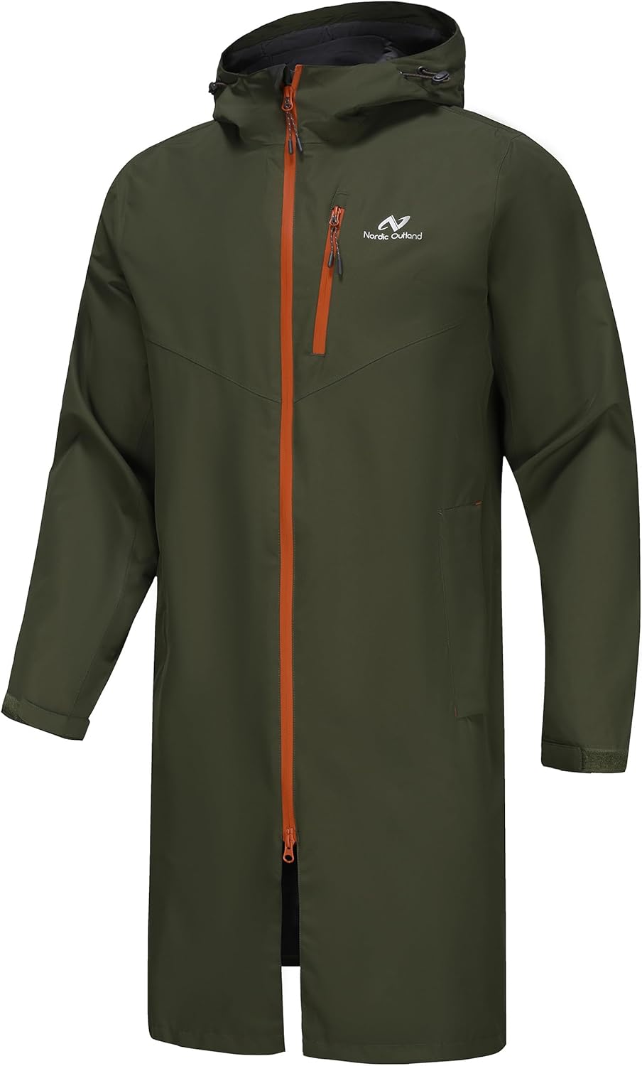 Waterproof Breathable Long Rain Jacket for Men with Hood