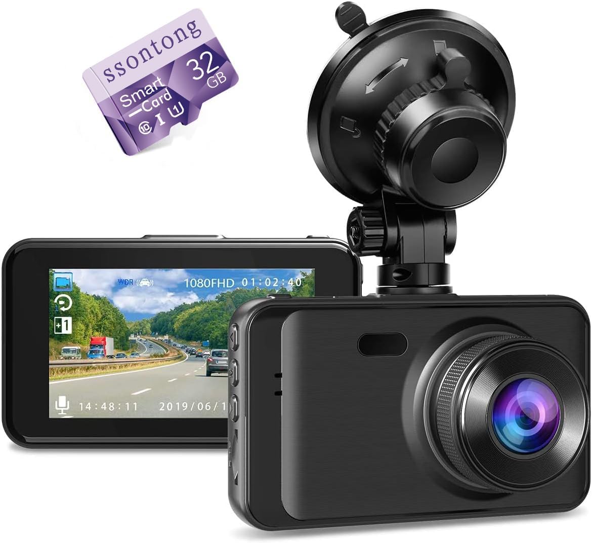 FHD 1080P Dash Camera for Car with 32GB Card and Night Vision