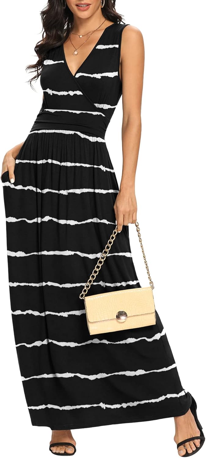 LILBETTER Women Sleeveless Deep V Neck Maxi Casual Dress Review