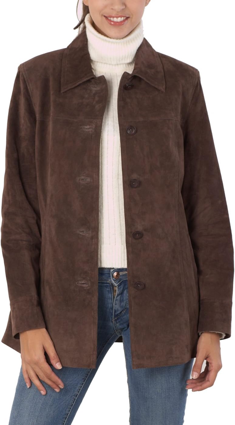BGSD Women Anna Suede Leather Car Coat for Effortless Style