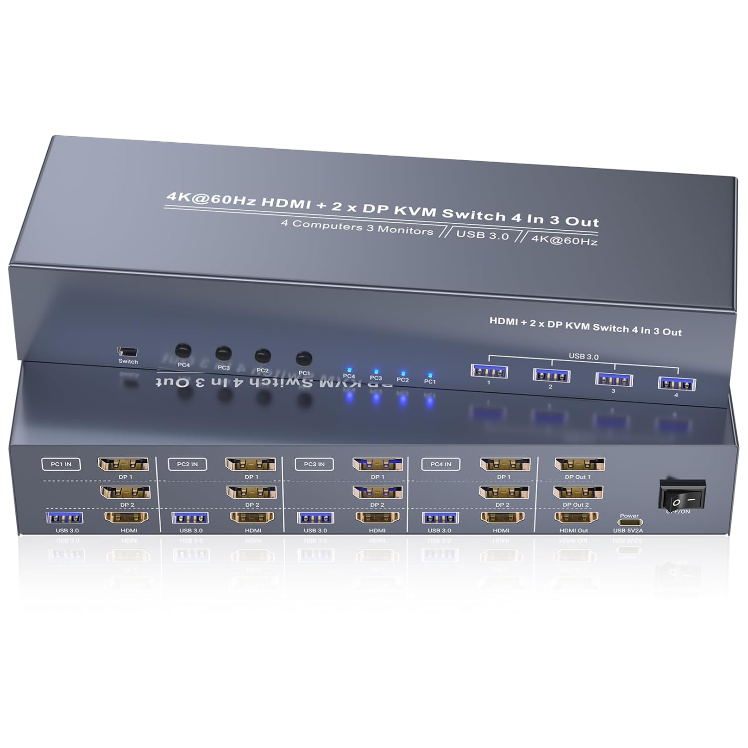 4K60Hz HDMI + Displayport KVM Switch for 3 Monitors Setup