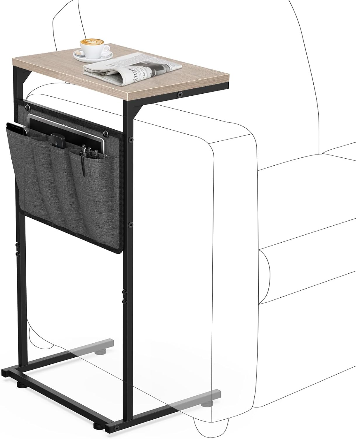 Vantic C Shaped End Table for Couch with Storage Bag and Style