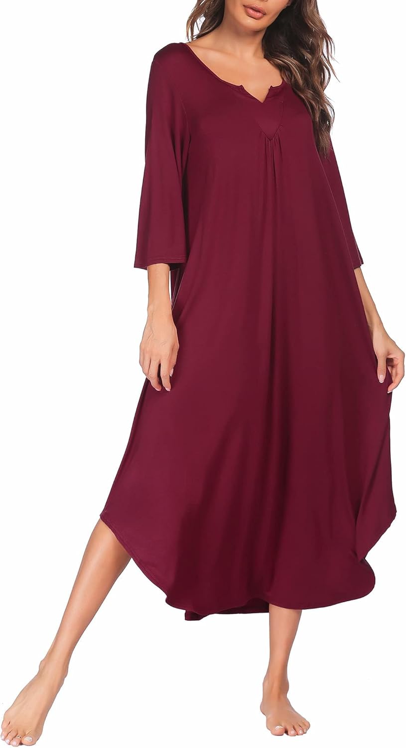 Ekouaer Long Nightgown for Women with 3/4 Sleeves and Comfort