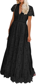 Women's V Neck Floral Lace Maxi Dress - Sage Mint Bridal