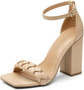 DREAM PAIRS Braided Open Toe Ankle Strap Heels - Comfortable Block