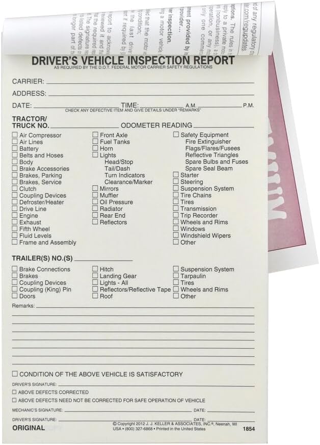 Driver's Vehicle Inspection Report Book Set for Compliance Needs