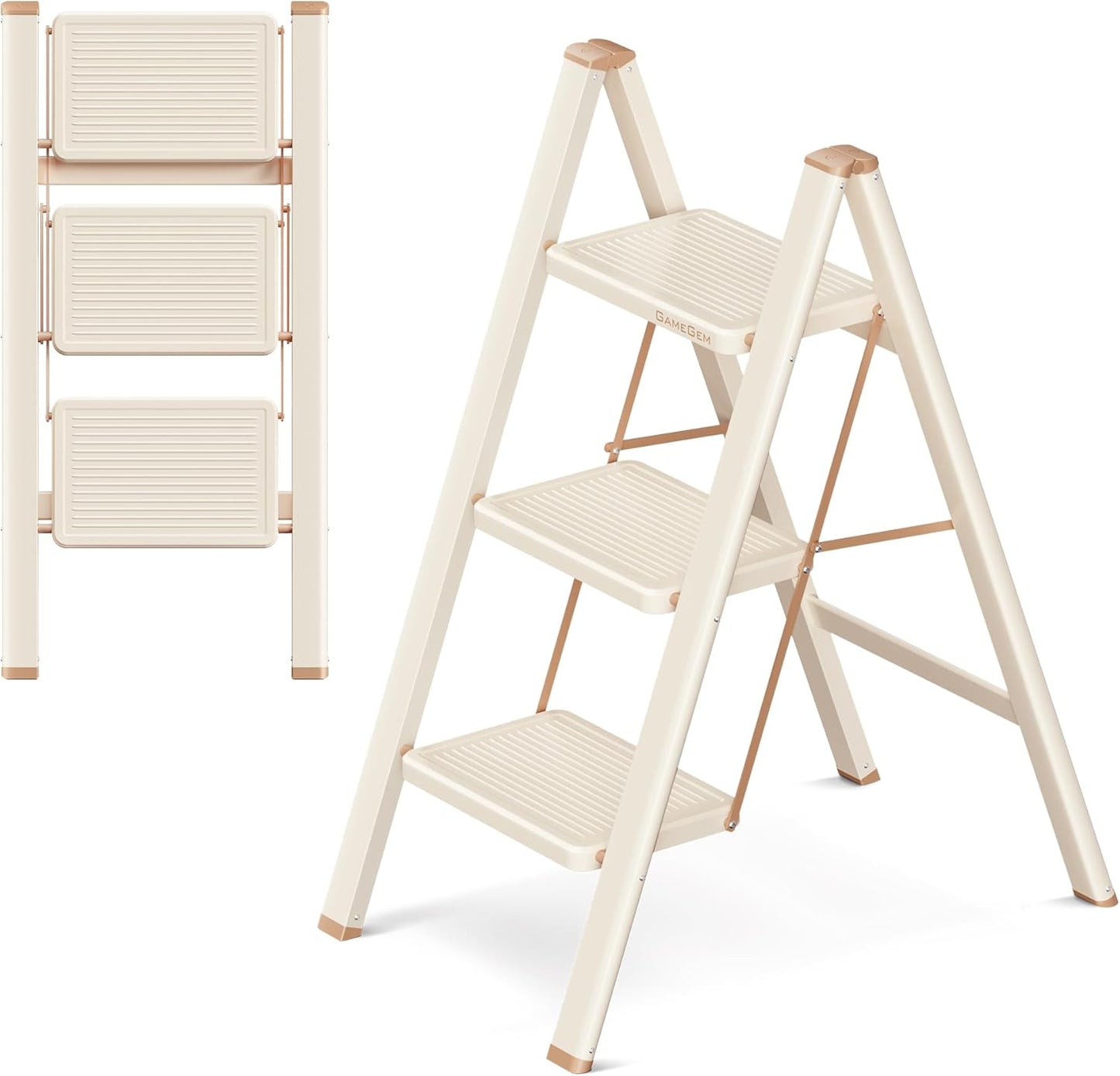 GameGem 3 Step Ladder Folding Step Stool for Home Use