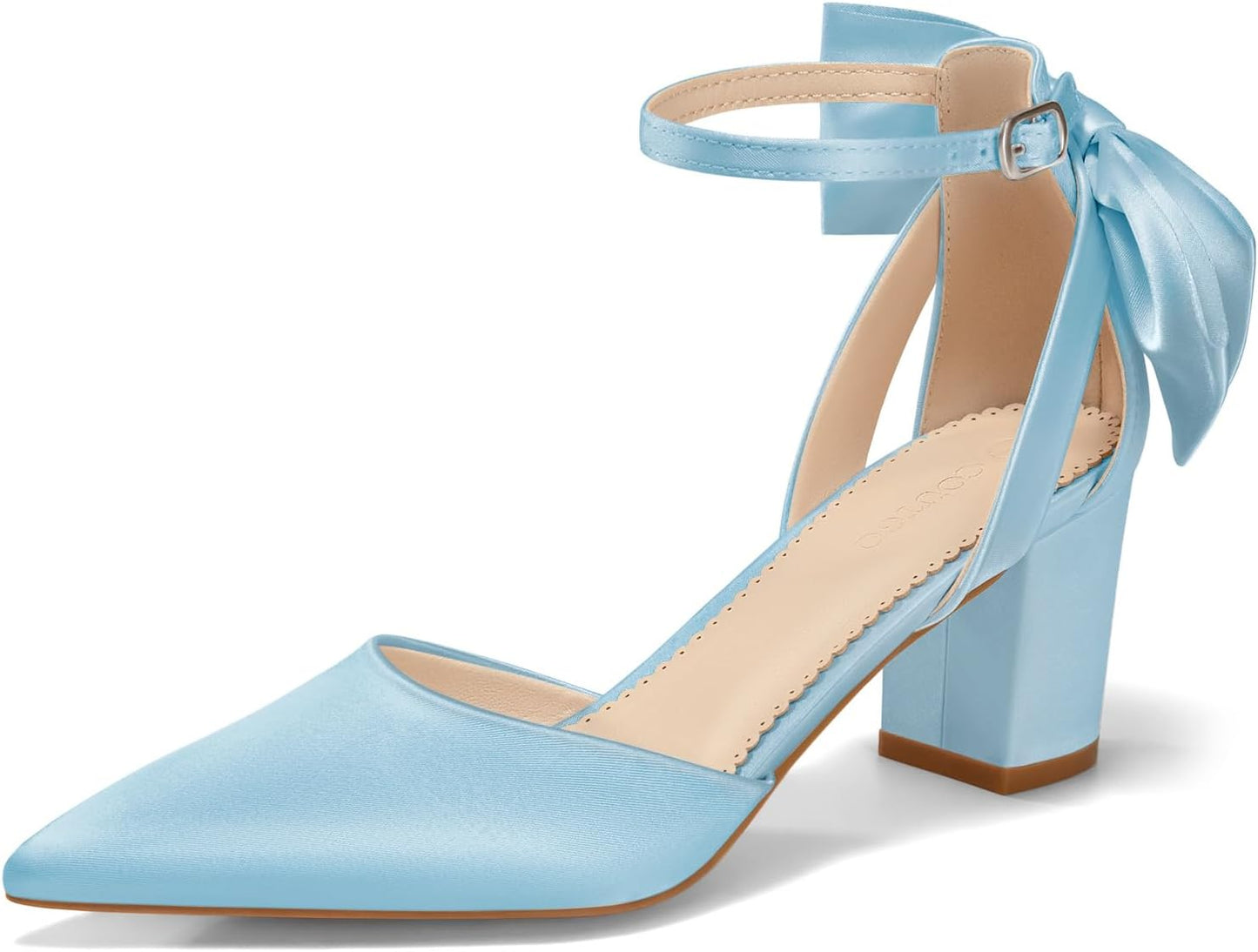 Coutgo Womens Chunky Heels Ankle Strap D'Orsay Pumps for Weddings