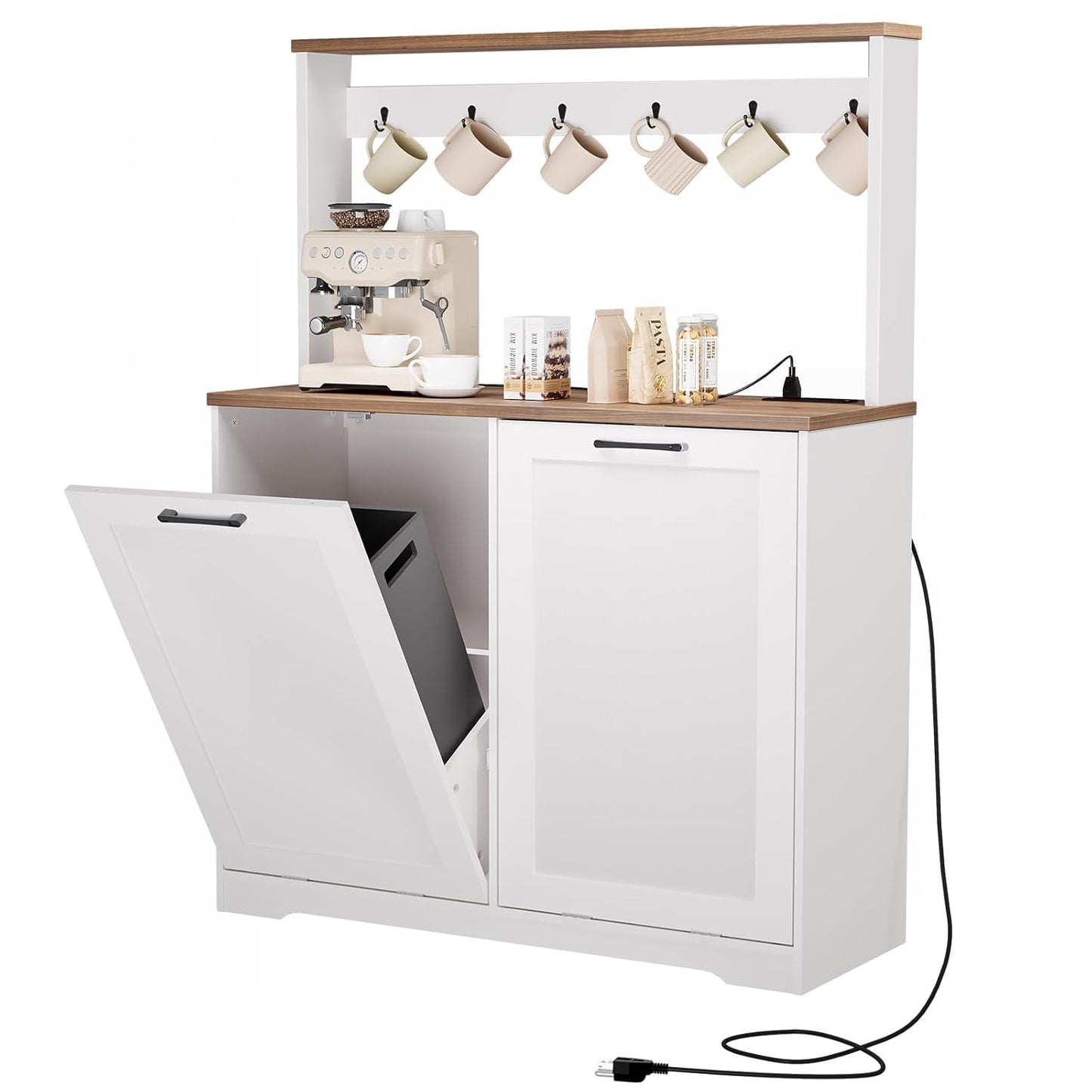 Double Tilt Out Trash Can Cabinet with Charging Station for Kitchen